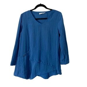 Habitat Blue V-Neck Asymmetric Hem Lagenlook Tunic Sz XS